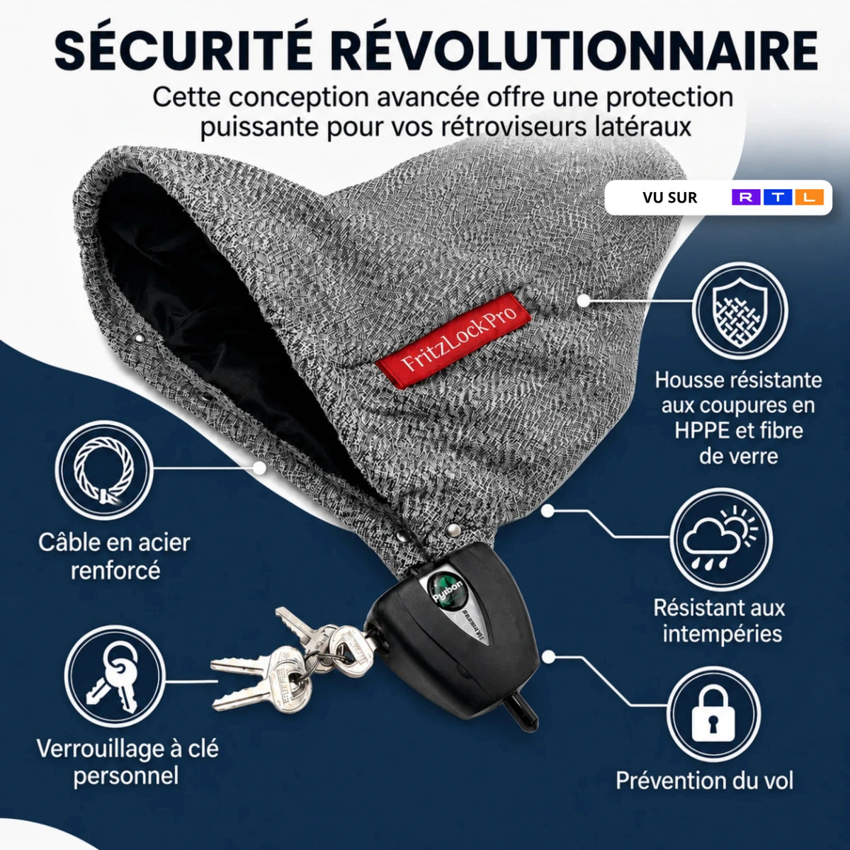 FritzLock Pro – housses pour rétroviseurs avec serrure Master Lock